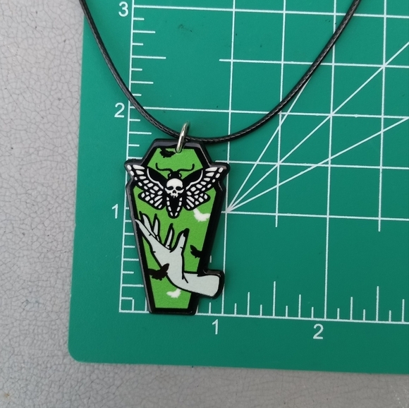 2/$10 Coffin Moth Witchy Acrylic Charm Necklace NWT - Picture 4 of 4